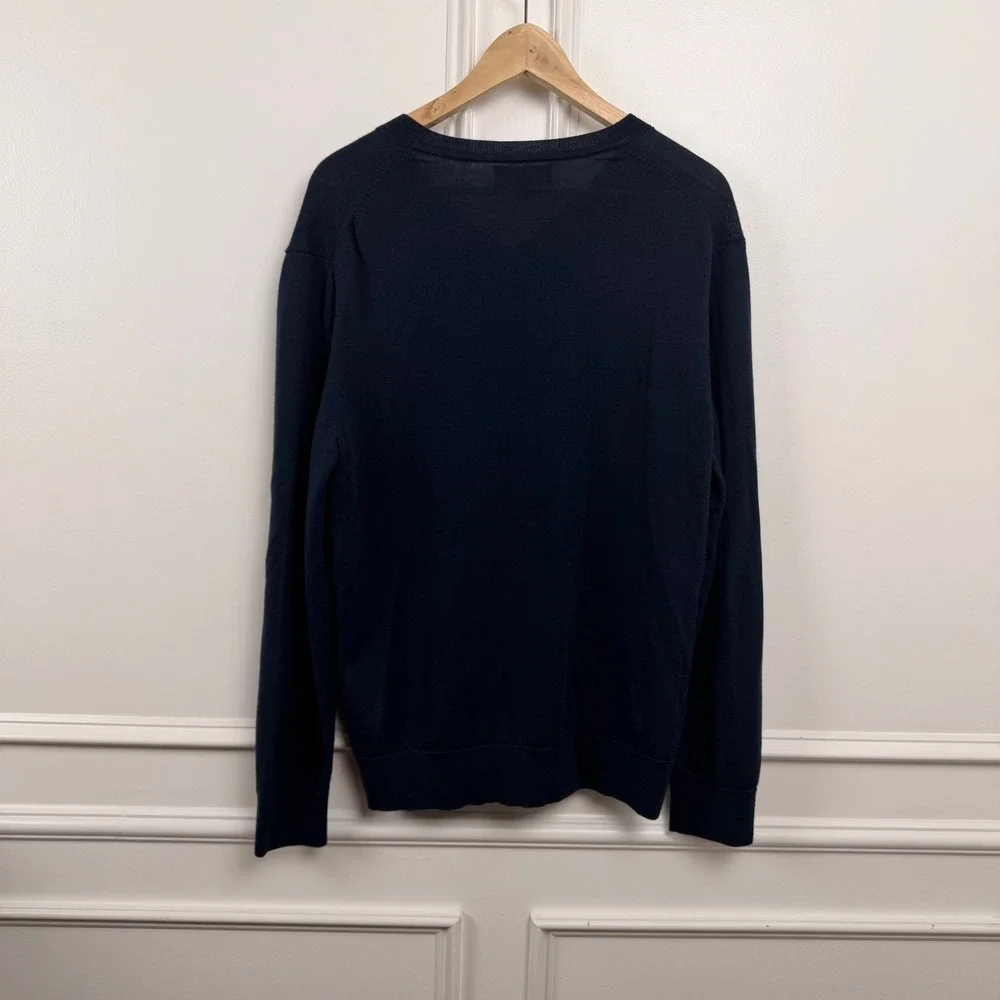 Banana Republic Mens Navy Blue 100% Merino Wool V-Neck Sweater Large RN54023‎